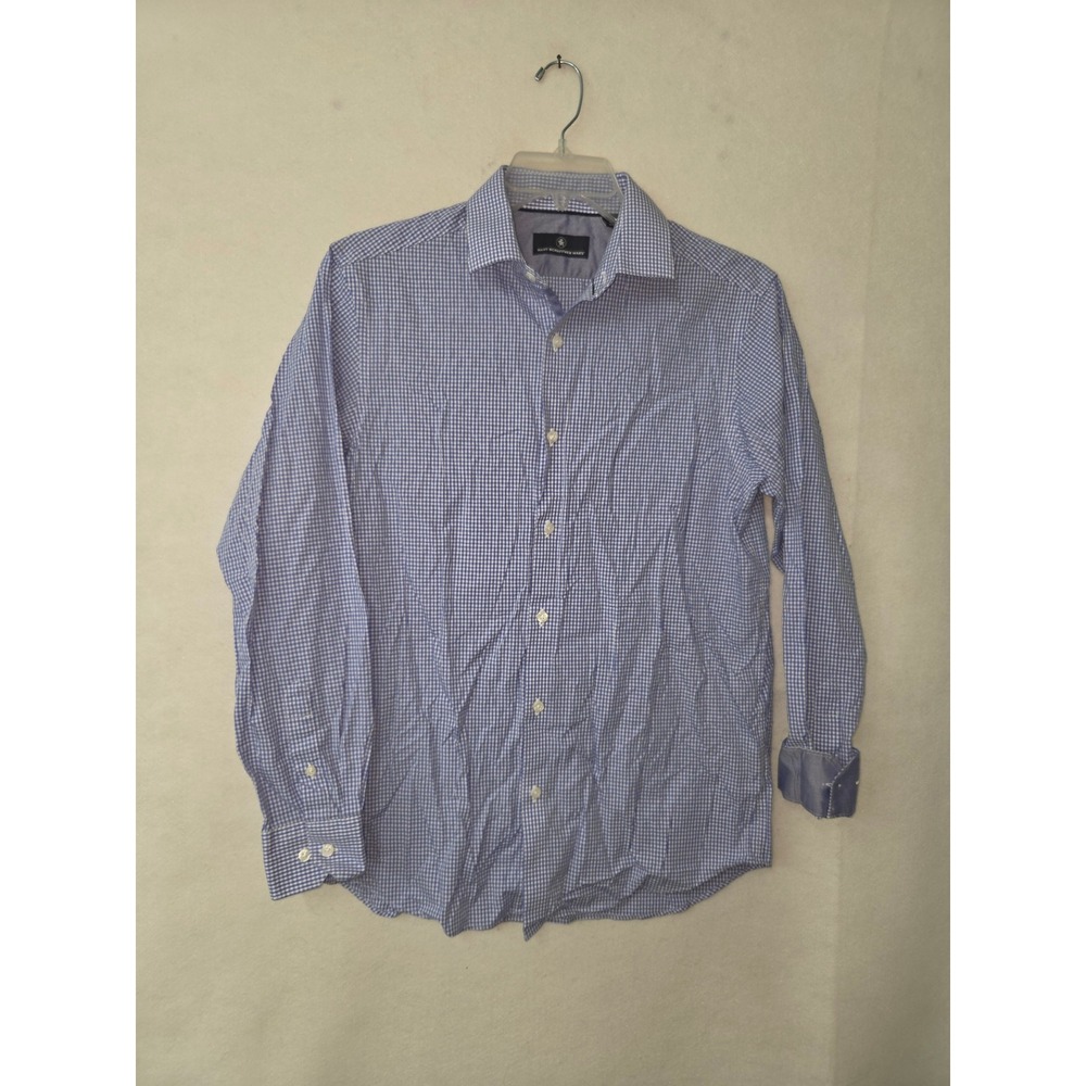 Hart Schaffner Marx Button Up Mens Medium Blue Gingham Cotton‎ Long Sleeve Shirt
